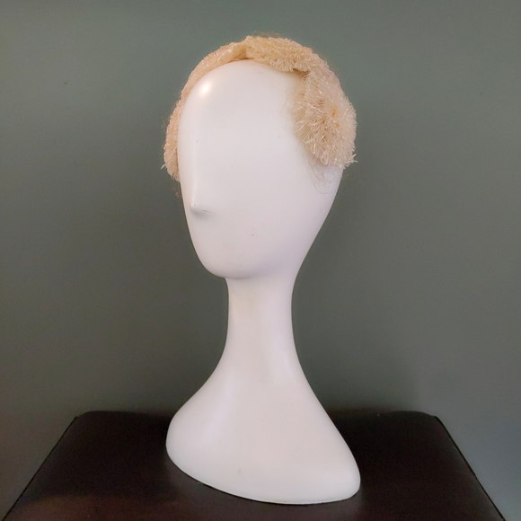 Vtg Woven Lace Pom Pom Headband Hat - Picture 1 of 7